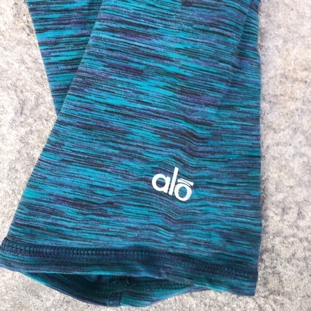 ALO Yoga Womens blue teal green Crop Leggings Airbrush Marble Athletic - Picture 6 of 7